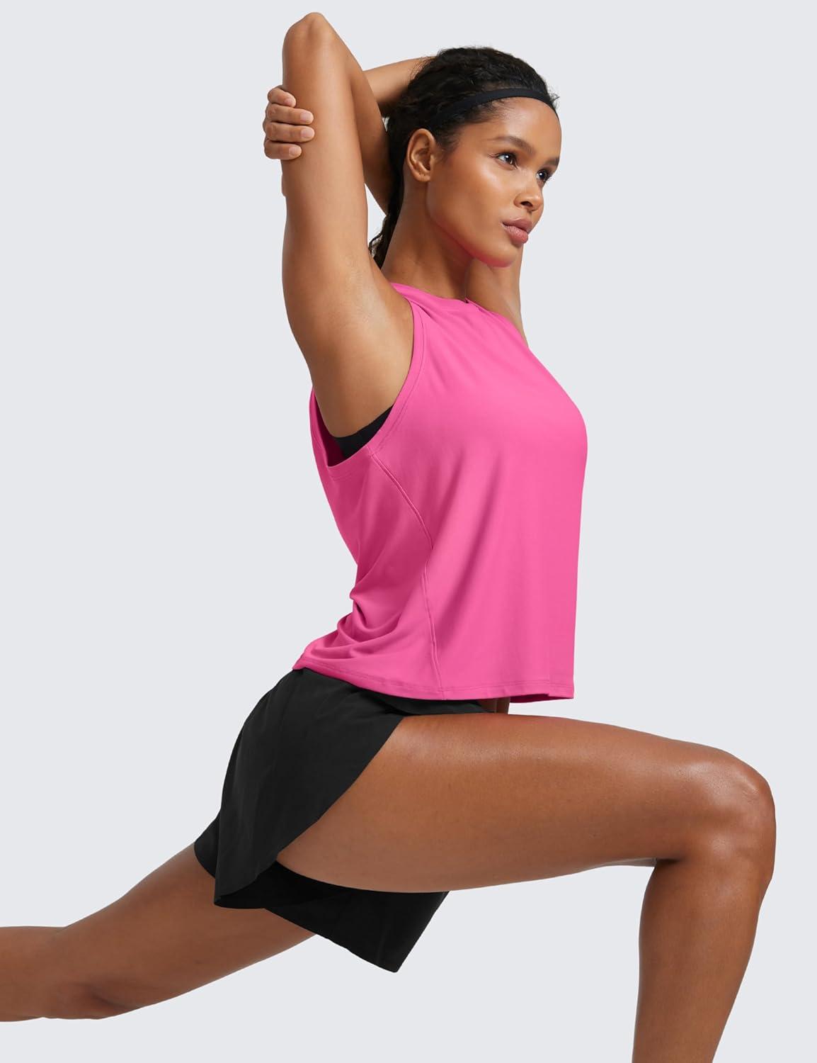 imageCRZ YOGA Cloudweight Crew Neck Workout Tanks Lightweight Athletic Gym Tops for Women Soft Basic Running Sleeveless ShirtsMagenta