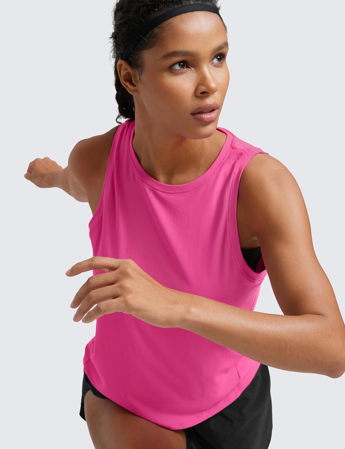 imageCRZ YOGA Cloudweight Crew Neck Workout Tanks Lightweight Athletic Gym Tops for Women Soft Basic Running Sleeveless ShirtsMagenta