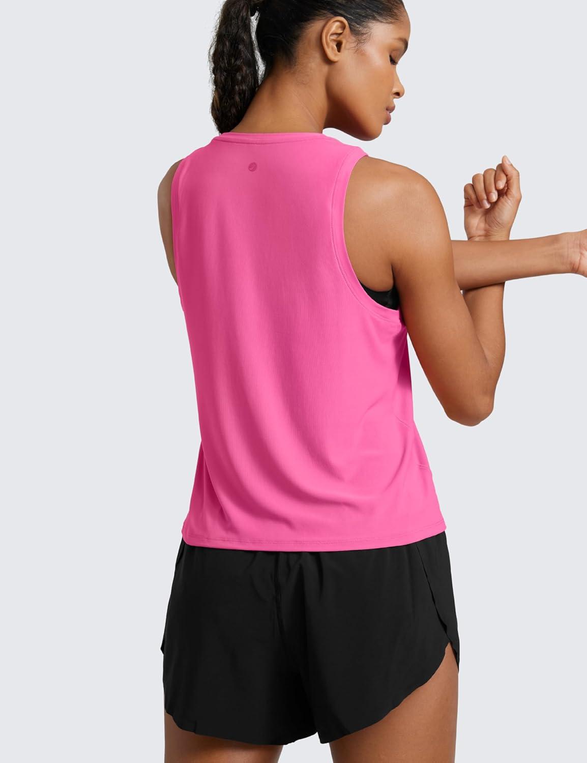 imageCRZ YOGA Cloudweight Crew Neck Workout Tanks Lightweight Athletic Gym Tops for Women Soft Basic Running Sleeveless ShirtsMagenta