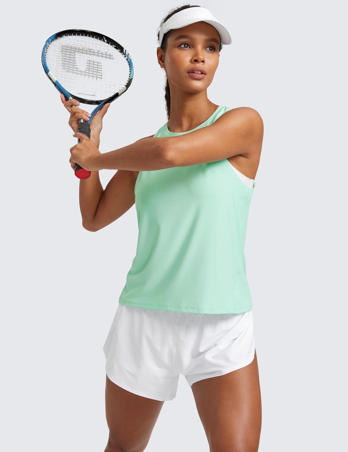 imageCRZ YOGA Cloudweight Crew Neck Workout Tanks Lightweight Athletic Gym Tops for Women Soft Basic Running Sleeveless ShirtsMint Moment