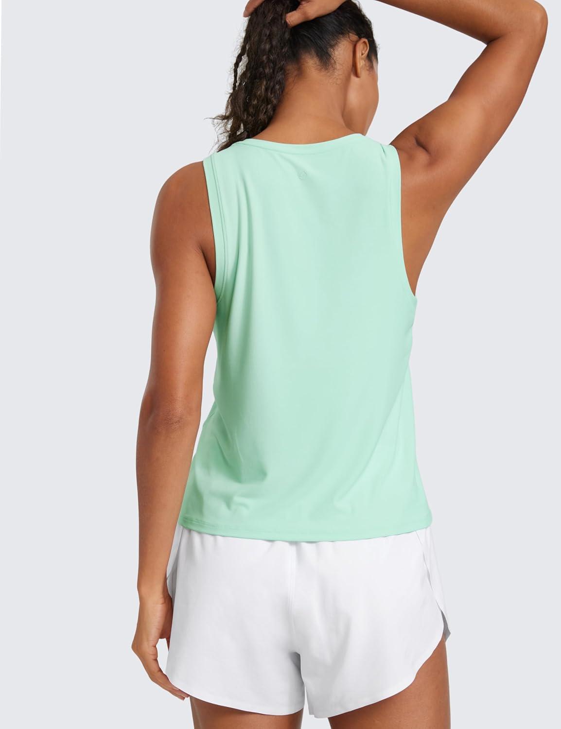 imageCRZ YOGA Cloudweight Crew Neck Workout Tanks Lightweight Athletic Gym Tops for Women Soft Basic Running Sleeveless ShirtsMint Moment