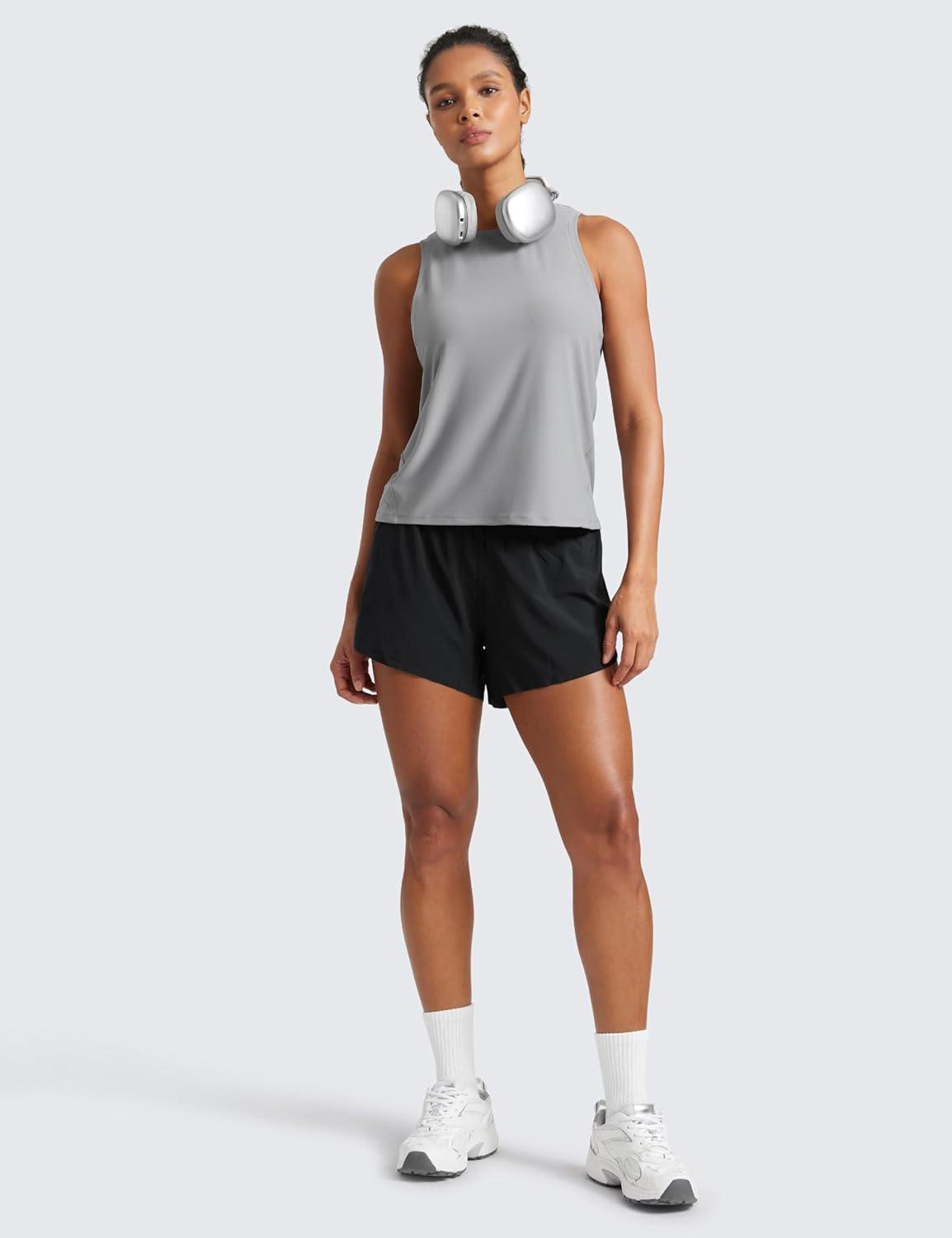 imageCRZ YOGA Cloudweight Crew Neck Workout Tanks Lightweight Athletic Gym Tops for Women Soft Basic Running Sleeveless ShirtsSilver Gray