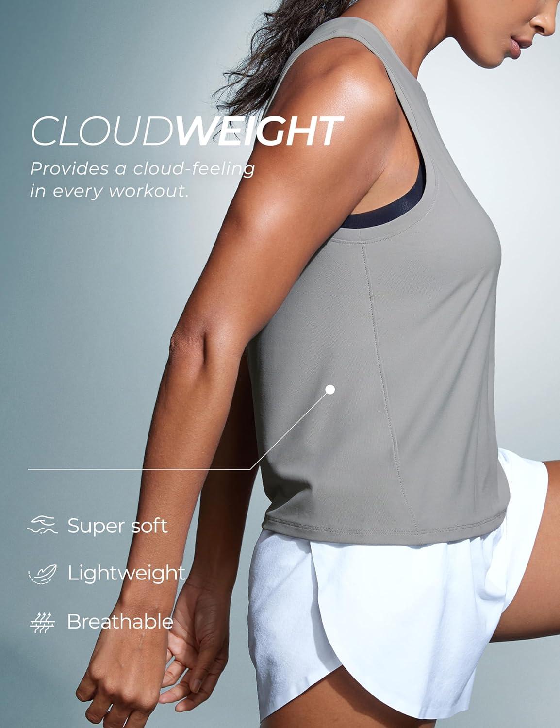 imageCRZ YOGA Cloudweight Crew Neck Workout Tanks Lightweight Athletic Gym Tops for Women Soft Basic Running Sleeveless ShirtsSilver Gray