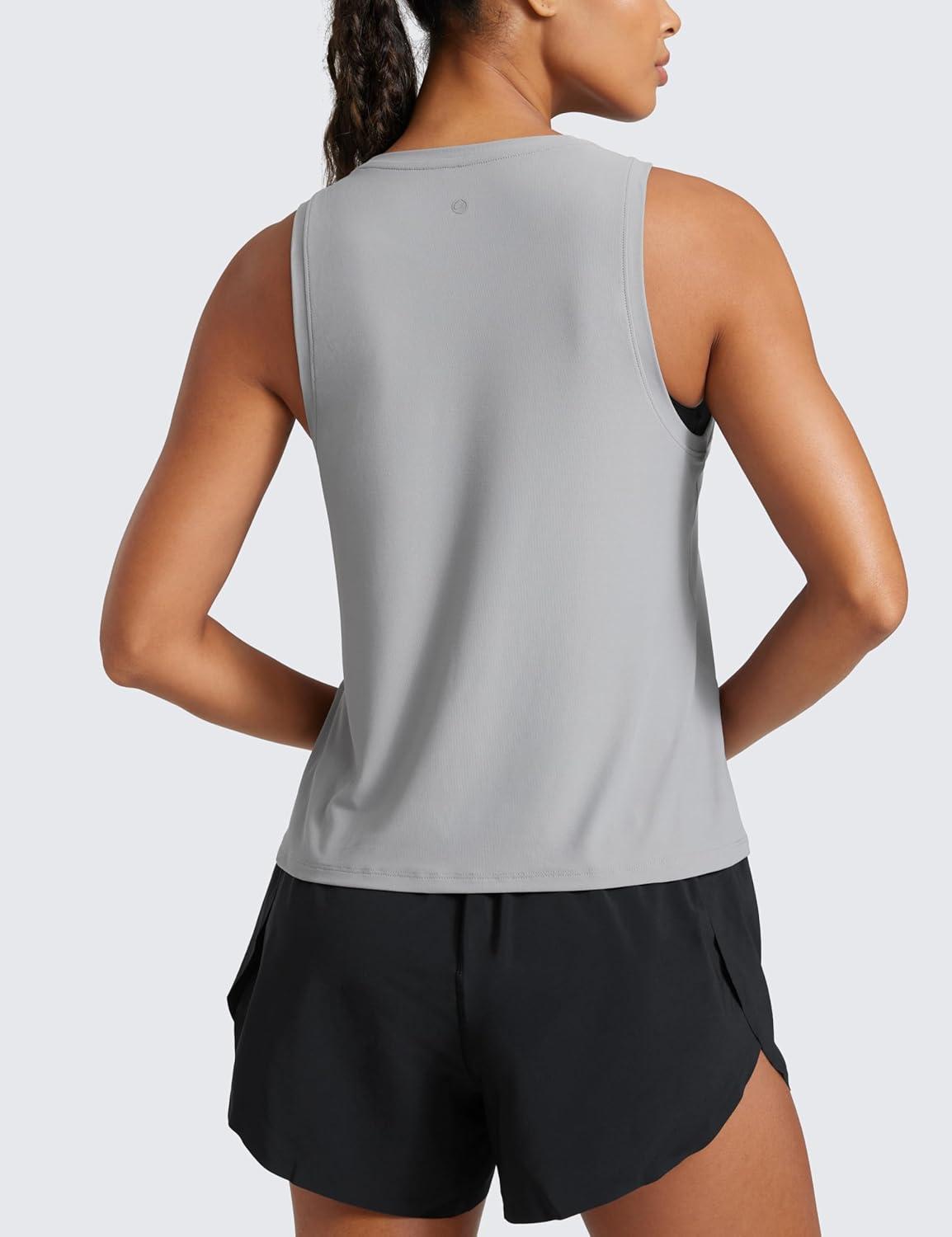 imageCRZ YOGA Cloudweight Crew Neck Workout Tanks Lightweight Athletic Gym Tops for Women Soft Basic Running Sleeveless ShirtsSilver Gray