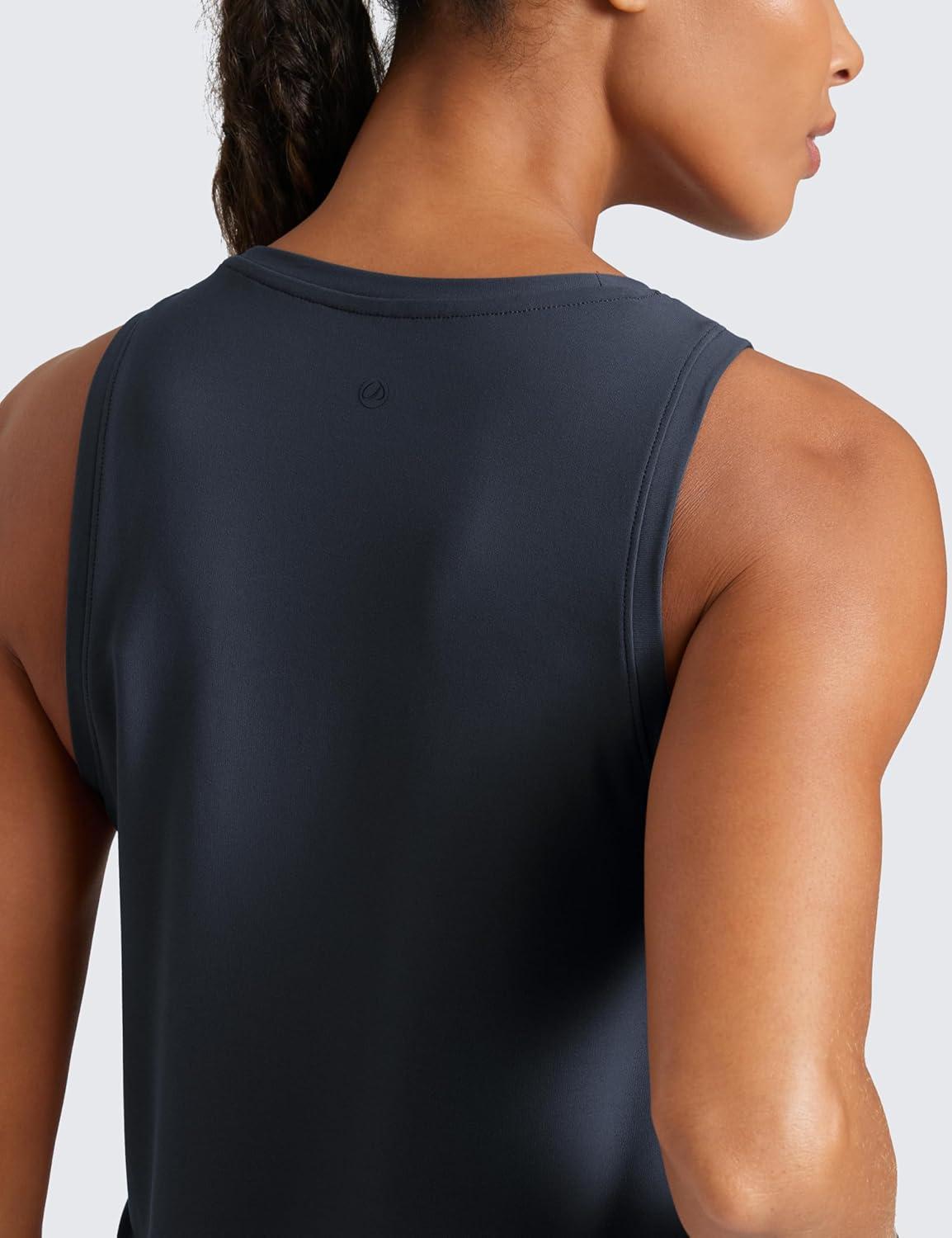 imageCRZ YOGA Cloudweight Crew Neck Workout Tanks Lightweight Athletic Gym Tops for Women Soft Basic Running Sleeveless ShirtsTrue Navy