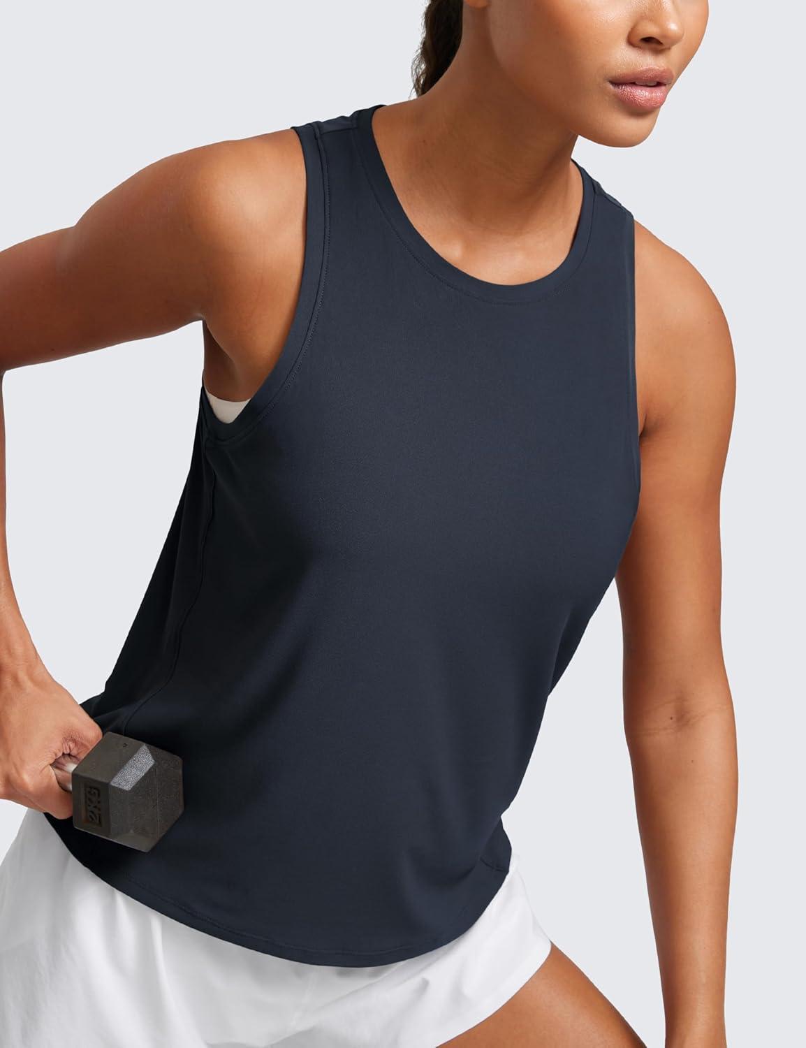 imageCRZ YOGA Cloudweight Crew Neck Workout Tanks Lightweight Athletic Gym Tops for Women Soft Basic Running Sleeveless ShirtsTrue Navy
