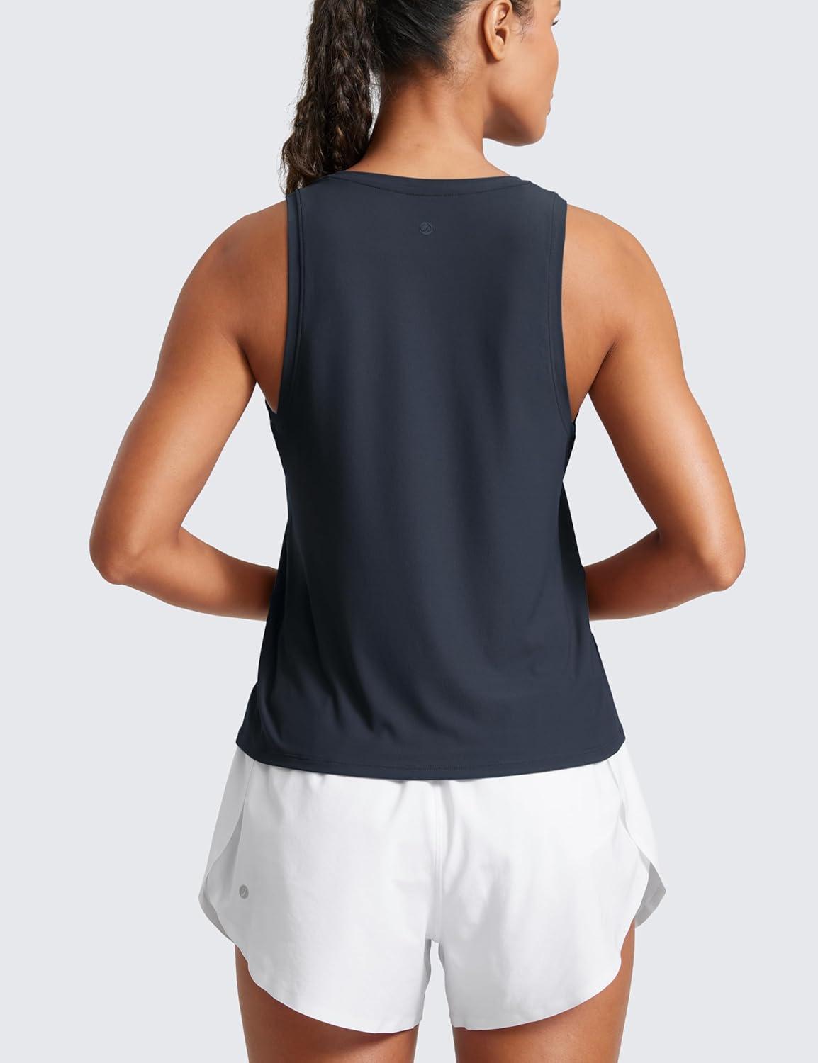 imageCRZ YOGA Cloudweight Crew Neck Workout Tanks Lightweight Athletic Gym Tops for Women Soft Basic Running Sleeveless ShirtsTrue Navy
