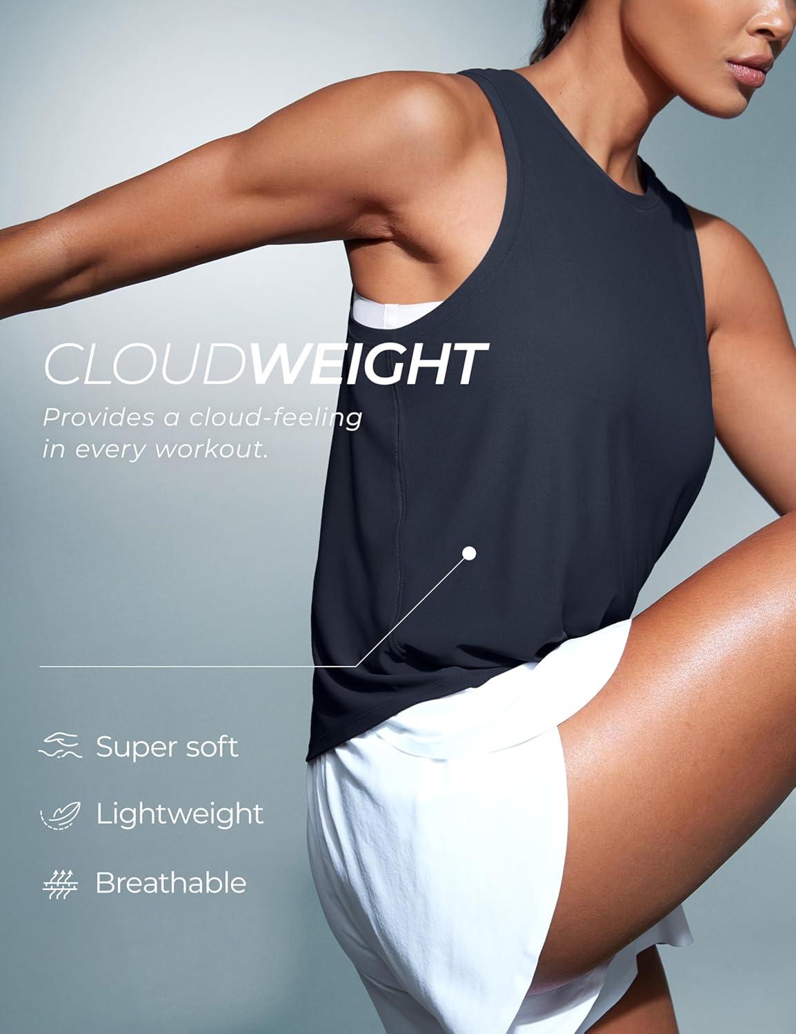 imageCRZ YOGA Cloudweight Crew Neck Workout Tanks Lightweight Athletic Gym Tops for Women Soft Basic Running Sleeveless ShirtsTrue Navy
