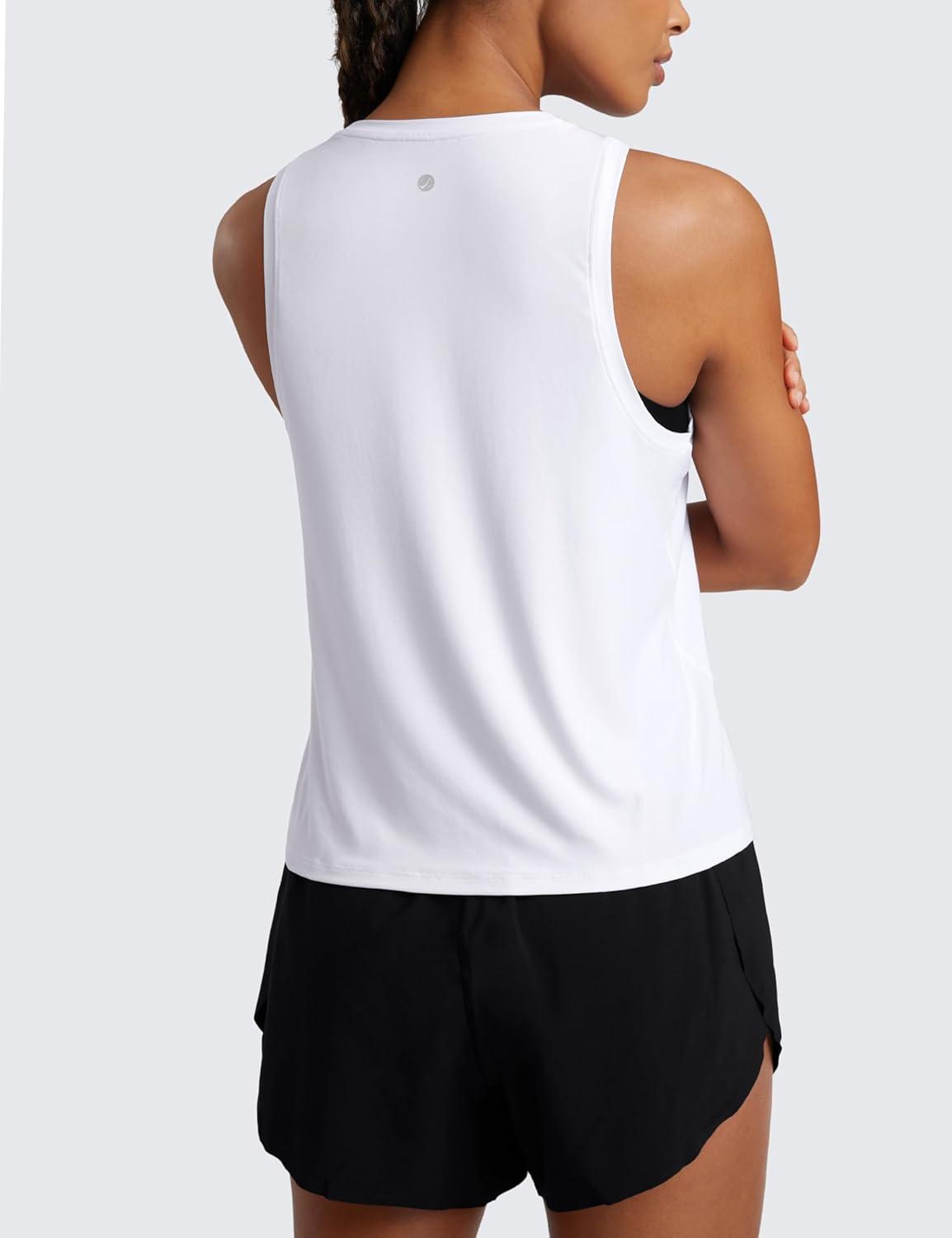 imageCRZ YOGA Cloudweight Crew Neck Workout Tanks Lightweight Athletic Gym Tops for Women Soft Basic Running Sleeveless ShirtsWhite