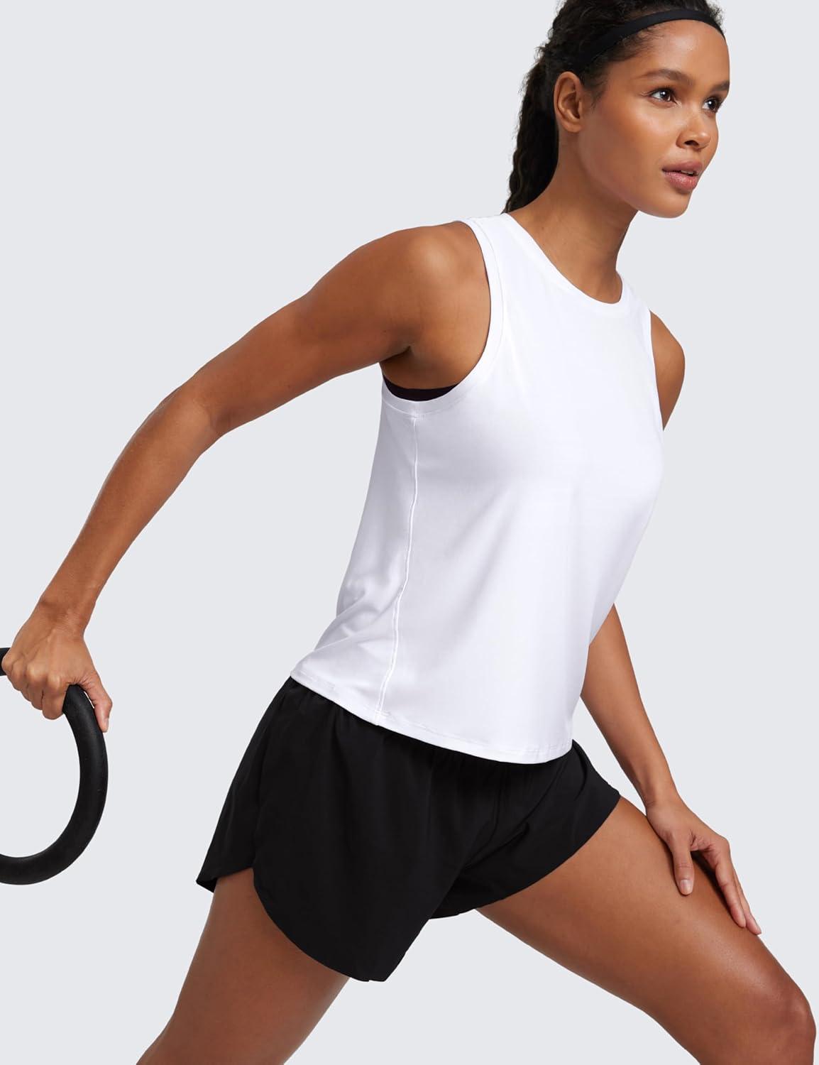 imageCRZ YOGA Cloudweight Crew Neck Workout Tanks Lightweight Athletic Gym Tops for Women Soft Basic Running Sleeveless ShirtsWhite