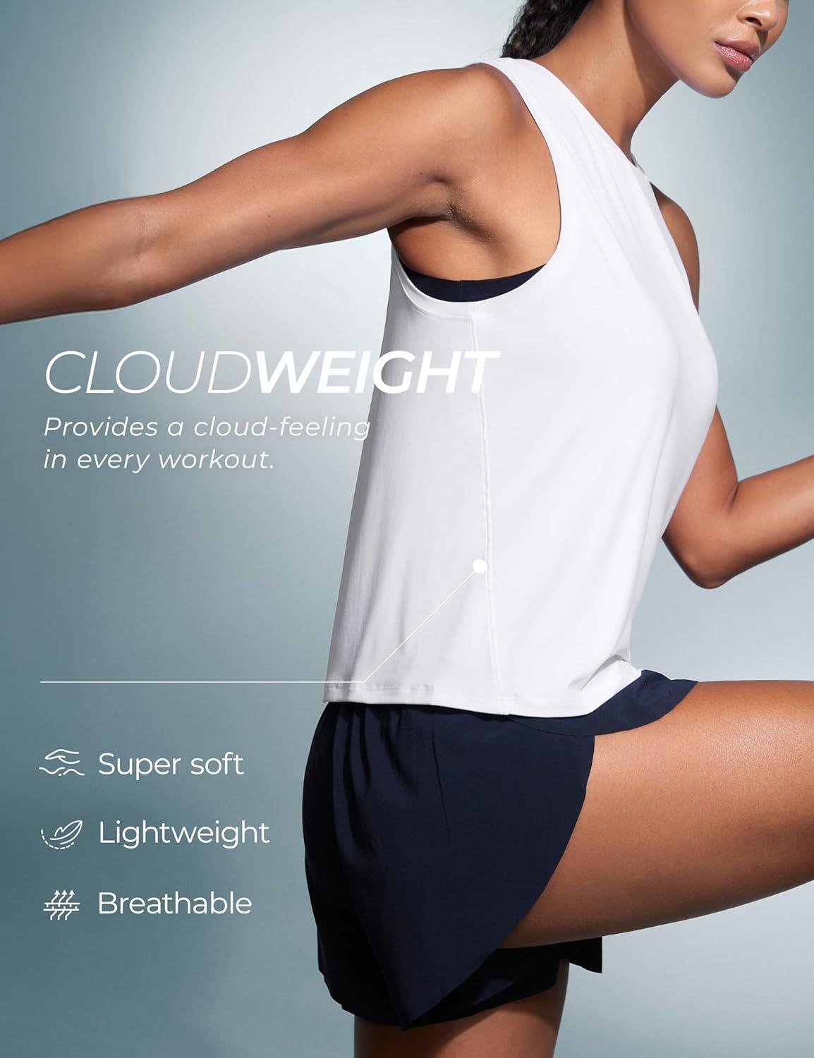 imageCRZ YOGA Cloudweight Crew Neck Workout Tanks Lightweight Athletic Gym Tops for Women Soft Basic Running Sleeveless ShirtsWhite
