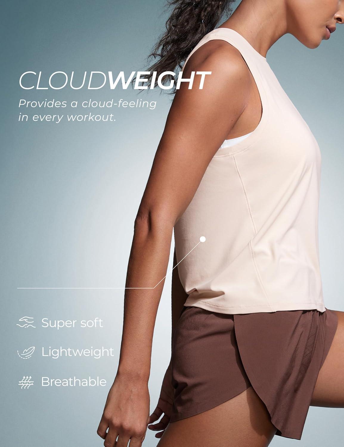 imageCRZ YOGA Cloudweight Crew Neck Workout Tanks Lightweight Athletic Gym Tops for Women Soft Basic Running Sleeveless ShirtsWhite Opal