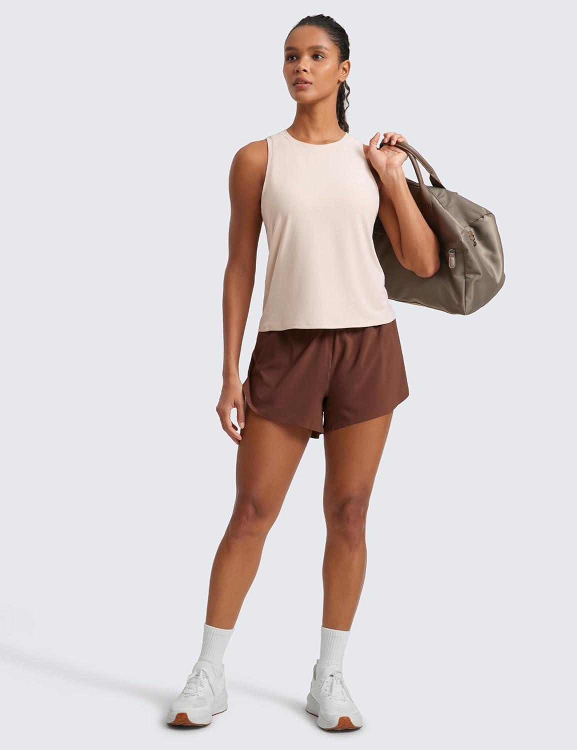 imageCRZ YOGA Cloudweight Crew Neck Workout Tanks Lightweight Athletic Gym Tops for Women Soft Basic Running Sleeveless ShirtsWhite Opal