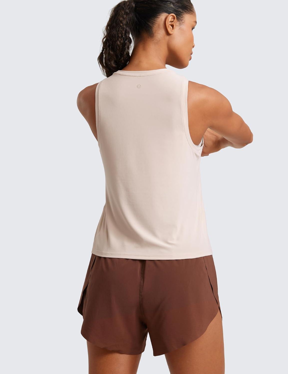 imageCRZ YOGA Cloudweight Crew Neck Workout Tanks Lightweight Athletic Gym Tops for Women Soft Basic Running Sleeveless ShirtsWhite Opal