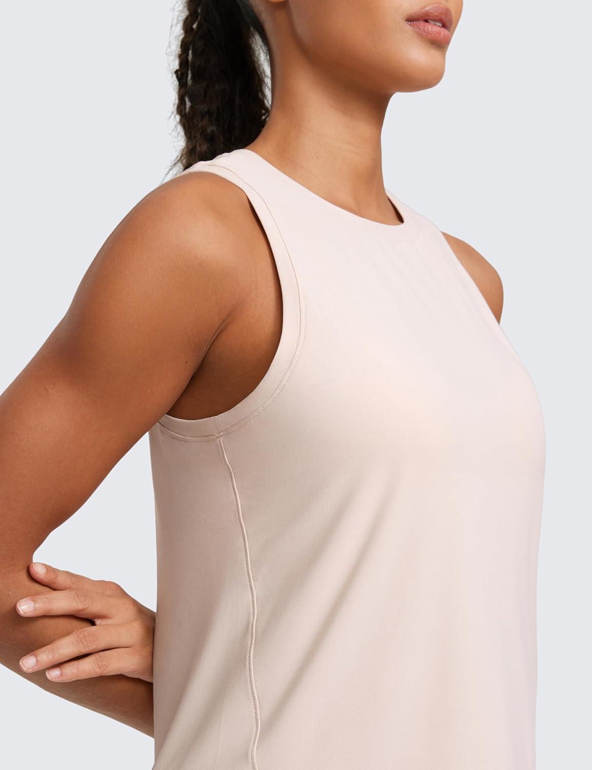 imageCRZ YOGA Cloudweight Crew Neck Workout Tanks Lightweight Athletic Gym Tops for Women Soft Basic Running Sleeveless ShirtsWhite Opal