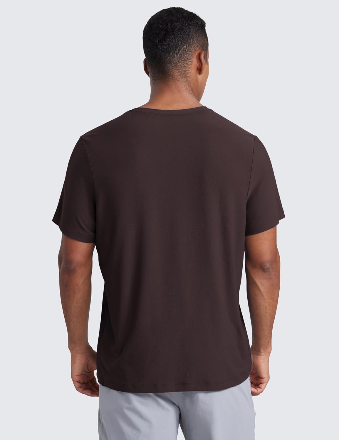 imageCRZ YOGA Cloudweight Crewneck Shirts for Men Comfy Lightweight Workout Casual Athletic Short Sleeve TShirtsHot Fudge Brown
