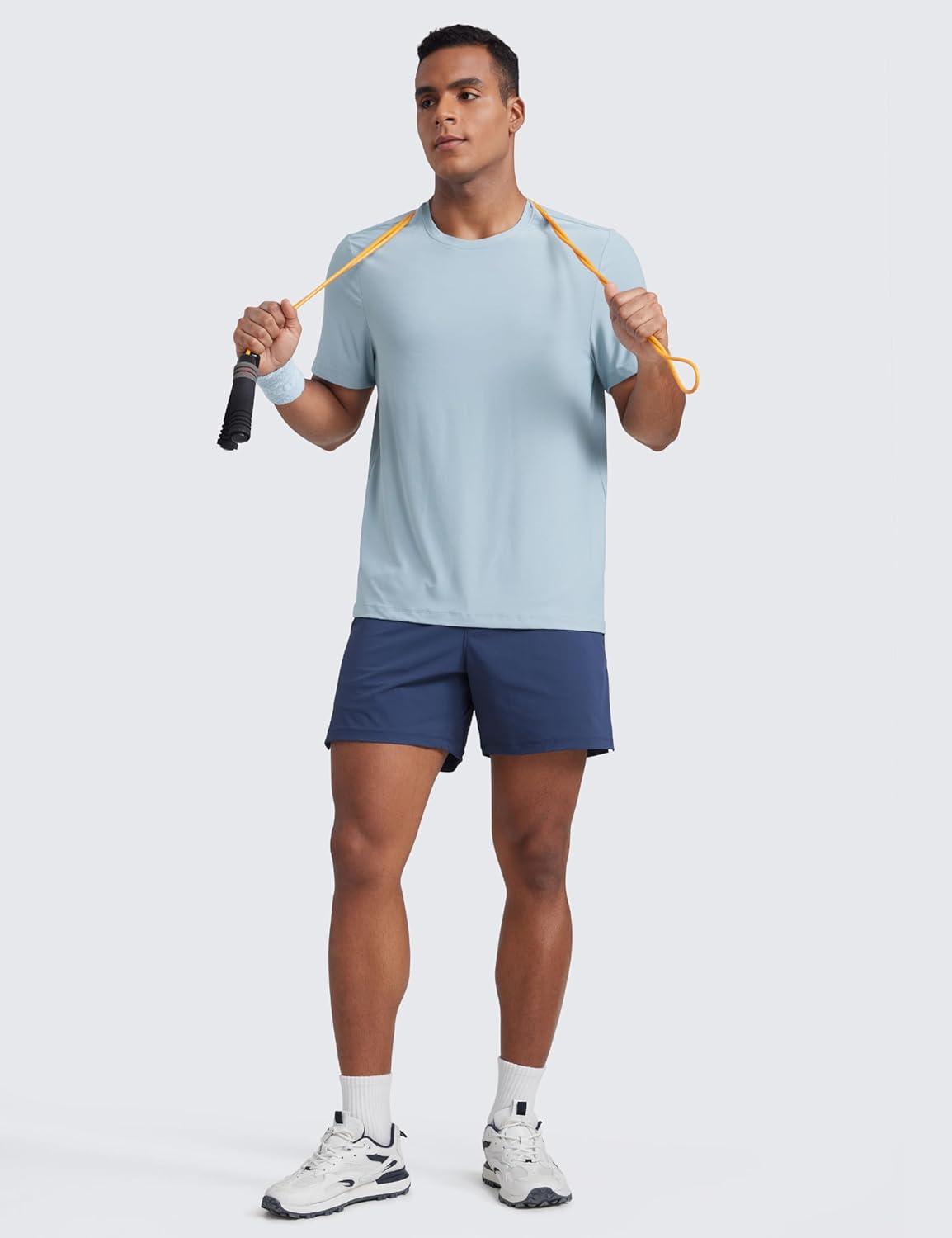 imageCRZ YOGA Cloudweight Crewneck Shirts for Men Comfy Lightweight Workout Casual Athletic Short Sleeve TShirtsLight Grayish Blue