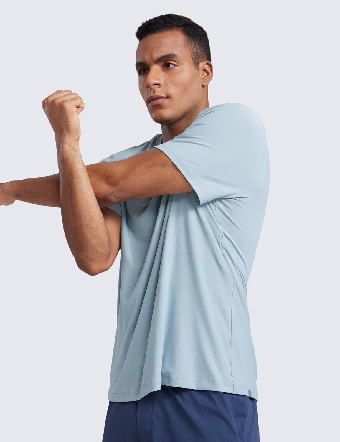 imageCRZ YOGA Cloudweight Crewneck Shirts for Men Comfy Lightweight Workout Casual Athletic Short Sleeve TShirtsLight Grayish Blue