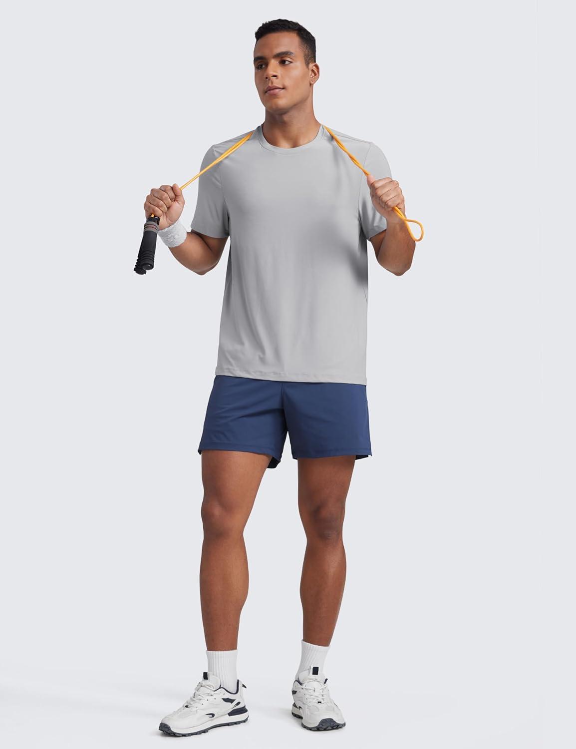 imageCRZ YOGA Cloudweight Crewneck Shirts for Men Comfy Lightweight Workout Casual Athletic Short Sleeve TShirtsSilver Gray