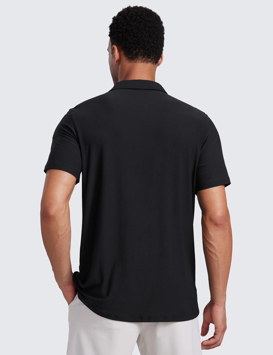 imageCRZ YOGA Cloudweight Mens Short Sleeve Polo Shirts Slim Fit Lightweight Moisture Wicking Athletic Casual Button Golf TShirtsBlack