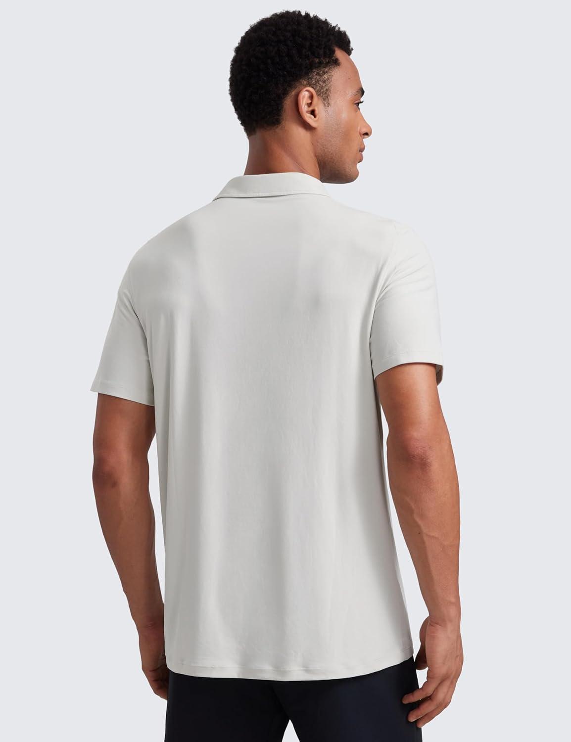 imageCRZ YOGA Cloudweight Mens Short Sleeve Polo Shirts Slim Fit Lightweight Moisture Wicking Athletic Casual Button Golf TShirtsMilky White