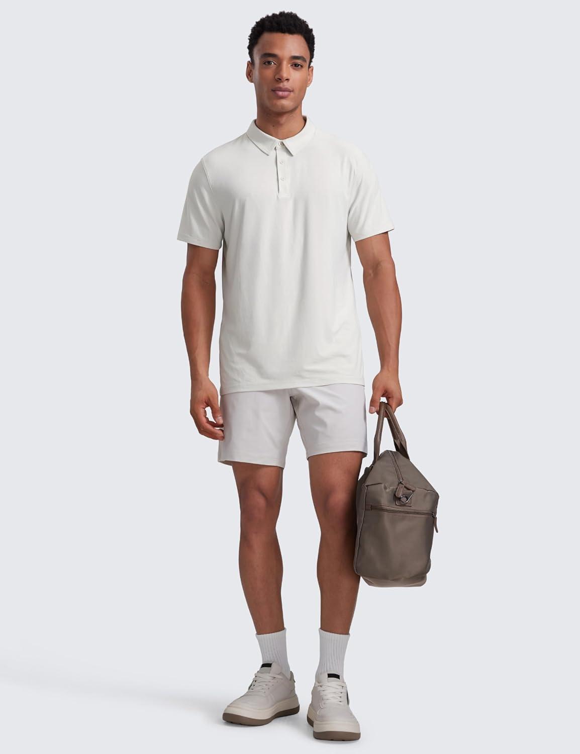 imageCRZ YOGA Cloudweight Mens Short Sleeve Polo Shirts Slim Fit Lightweight Moisture Wicking Athletic Casual Button Golf TShirtsMilky White