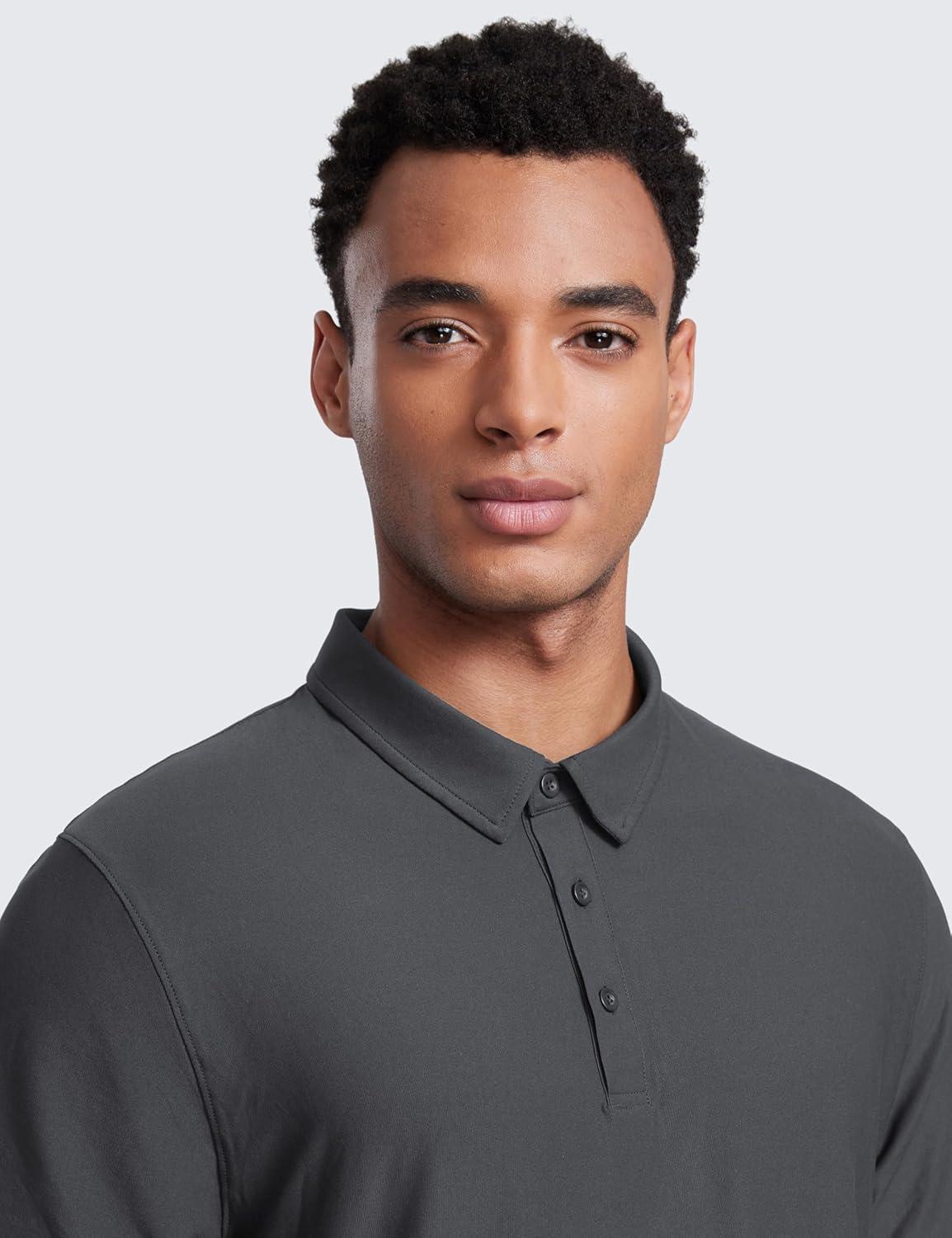 imageCRZ YOGA Cloudweight Mens Short Sleeve Polo Shirts Slim Fit Lightweight Moisture Wicking Athletic Casual Button Golf TShirtsMysterious Grey