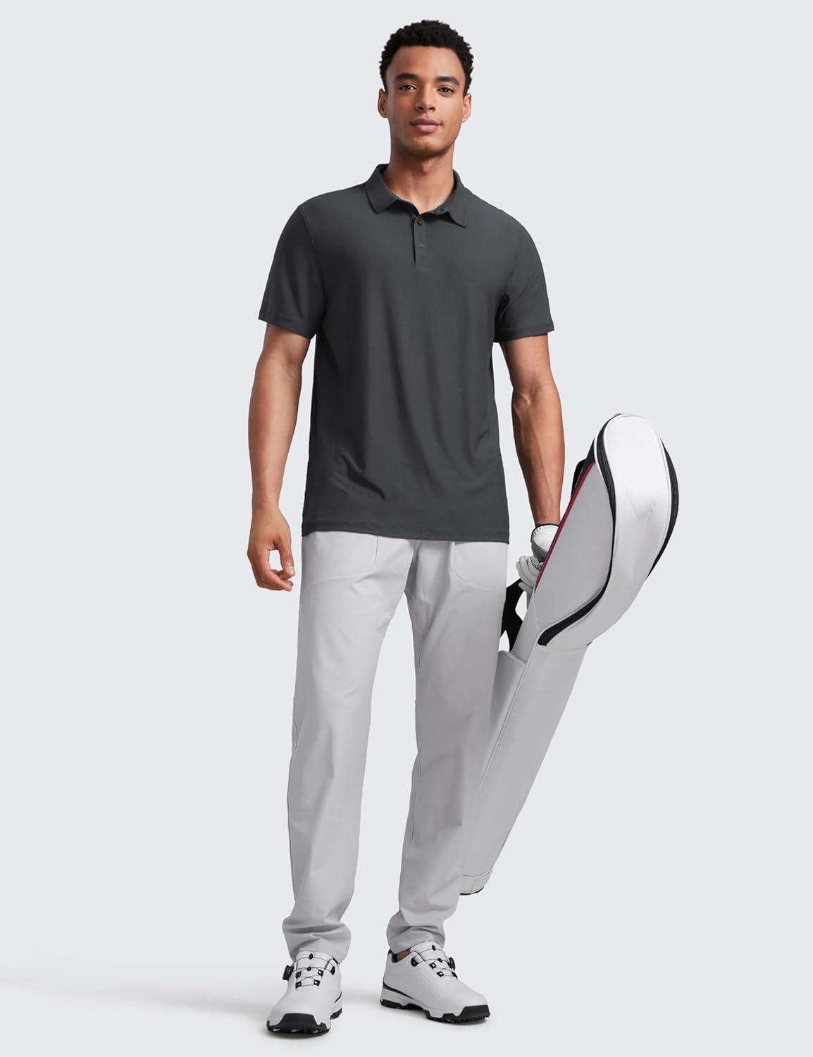 imageCRZ YOGA Cloudweight Mens Short Sleeve Polo Shirts Slim Fit Lightweight Moisture Wicking Athletic Casual Button Golf TShirtsMysterious Grey