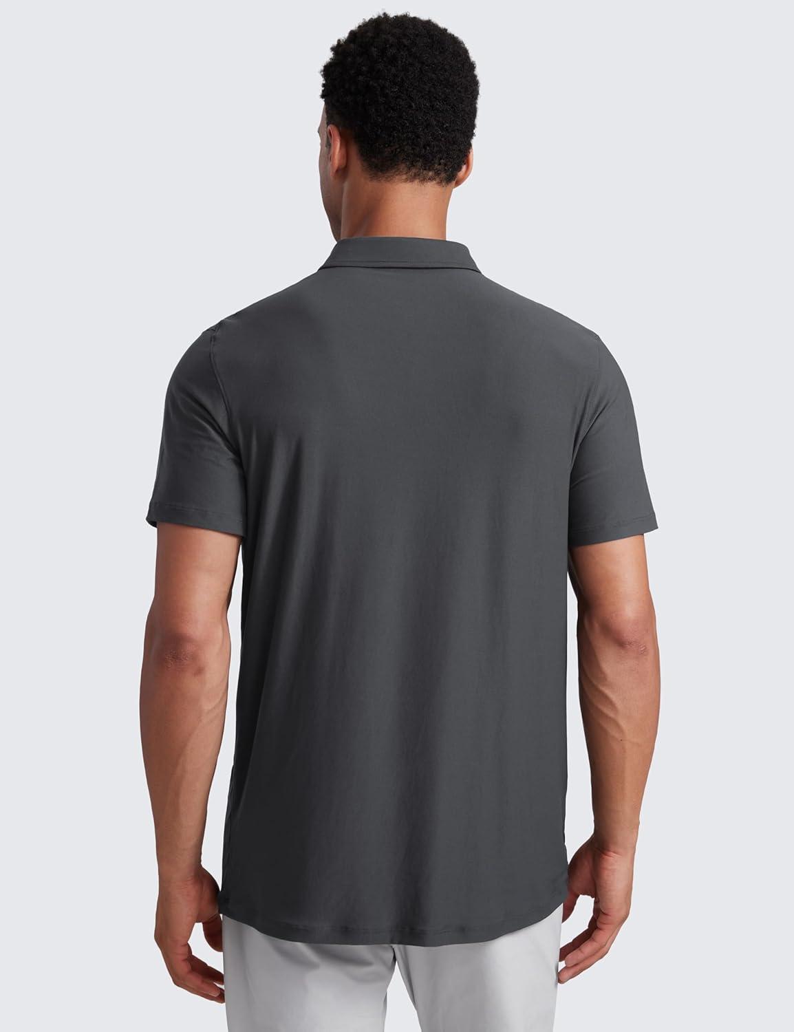 imageCRZ YOGA Cloudweight Mens Short Sleeve Polo Shirts Slim Fit Lightweight Moisture Wicking Athletic Casual Button Golf TShirtsMysterious Grey