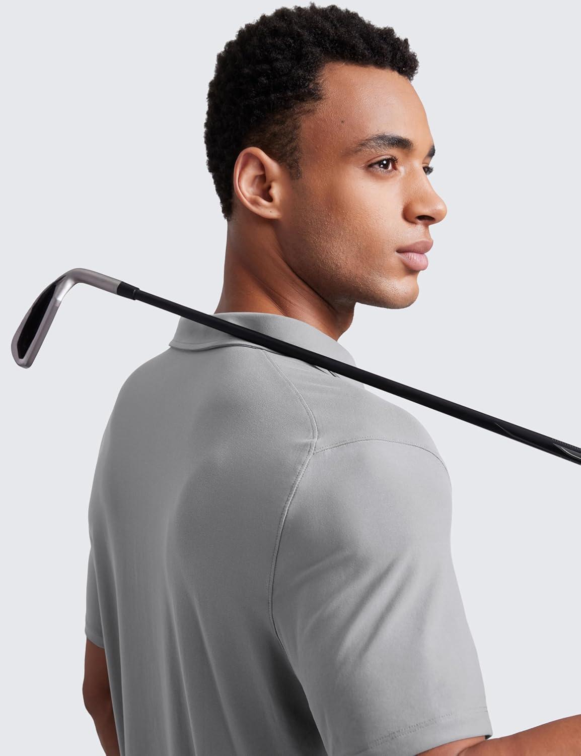 imageCRZ YOGA Cloudweight Mens Short Sleeve Polo Shirts Slim Fit Lightweight Moisture Wicking Athletic Casual Button Golf TShirtsSilver Gray