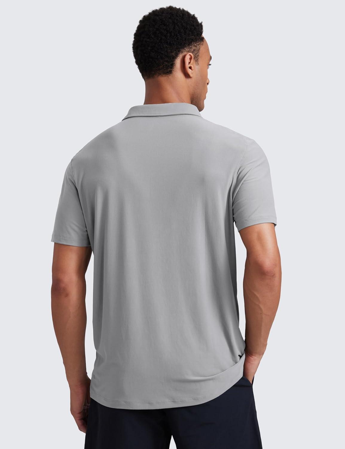 imageCRZ YOGA Cloudweight Mens Short Sleeve Polo Shirts Slim Fit Lightweight Moisture Wicking Athletic Casual Button Golf TShirtsSilver Gray