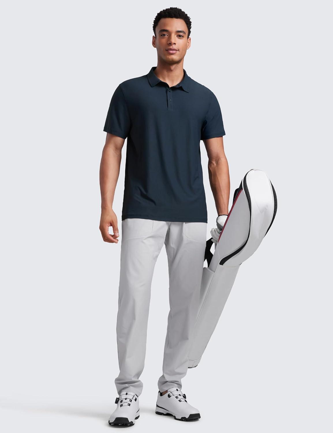 imageCRZ YOGA Cloudweight Mens Short Sleeve Polo Shirts Slim Fit Lightweight Moisture Wicking Athletic Casual Button Golf TShirtsTrue Navy