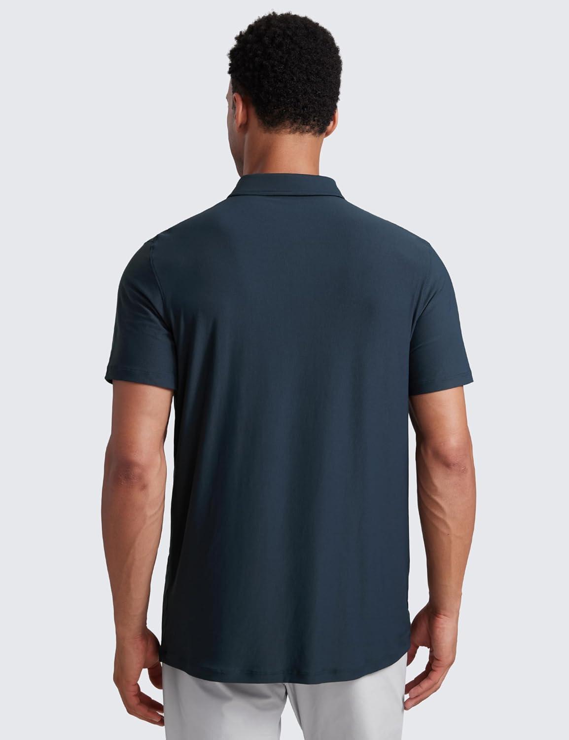 imageCRZ YOGA Cloudweight Mens Short Sleeve Polo Shirts Slim Fit Lightweight Moisture Wicking Athletic Casual Button Golf TShirtsTrue Navy