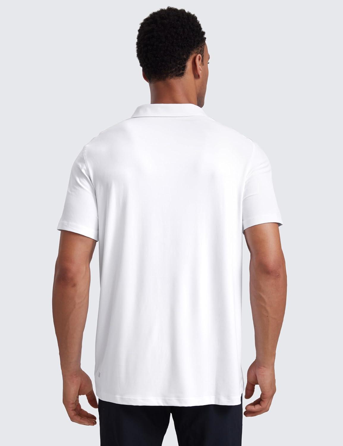 imageCRZ YOGA Cloudweight Mens Short Sleeve Polo Shirts Slim Fit Lightweight Moisture Wicking Athletic Casual Button Golf TShirtsWhite