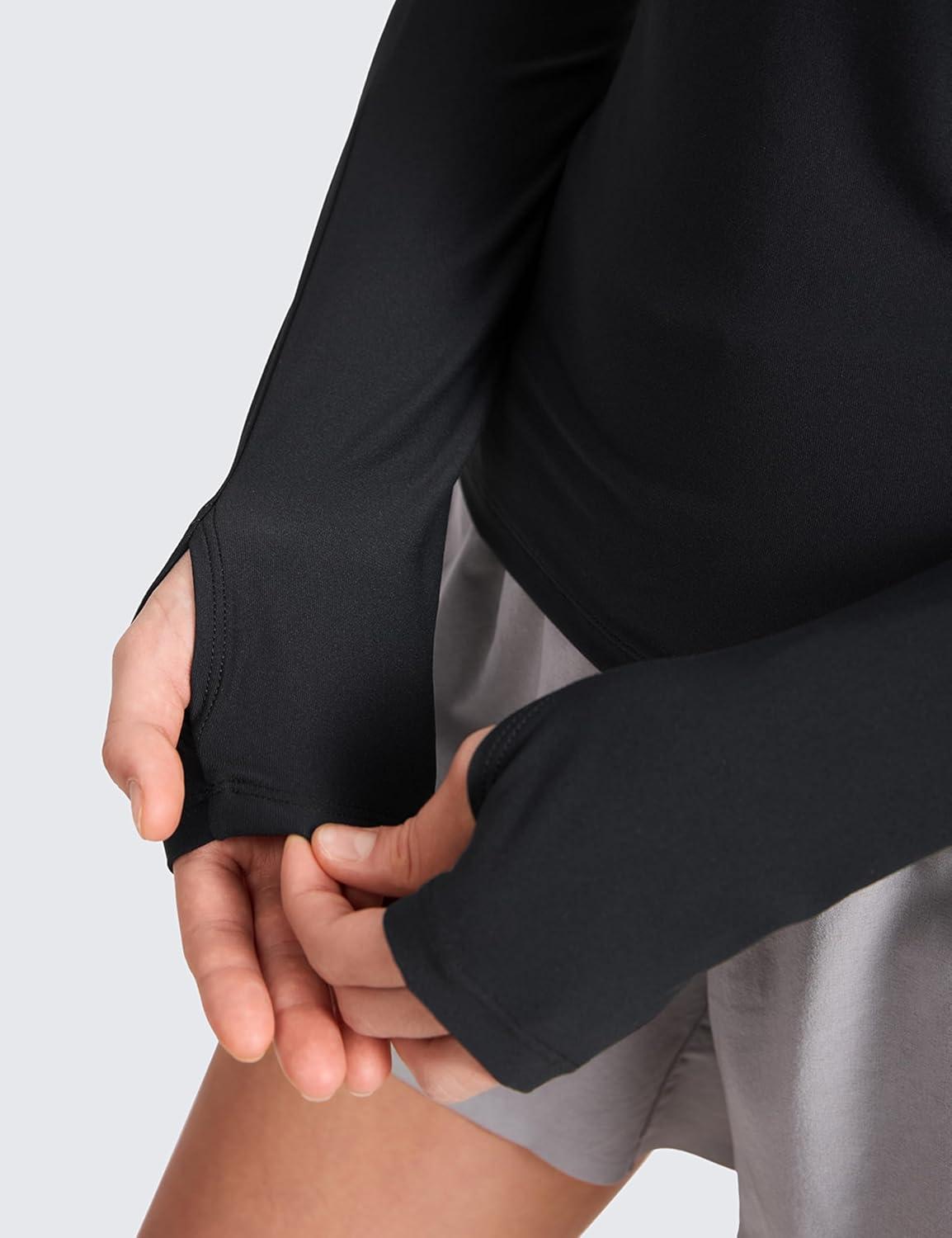 imageCRZ YOGA Cloudweight Mock Neck Shirts for Women Workout Athletic Long Sleeve Tops Lightweight Soft Hip TShirtBlack