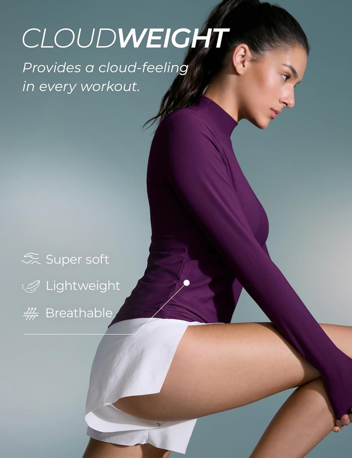 imageCRZ YOGA Cloudweight Mock Neck Shirts for Women Workout Athletic Long Sleeve Tops Lightweight Soft Hip TShirtPlum Magenta