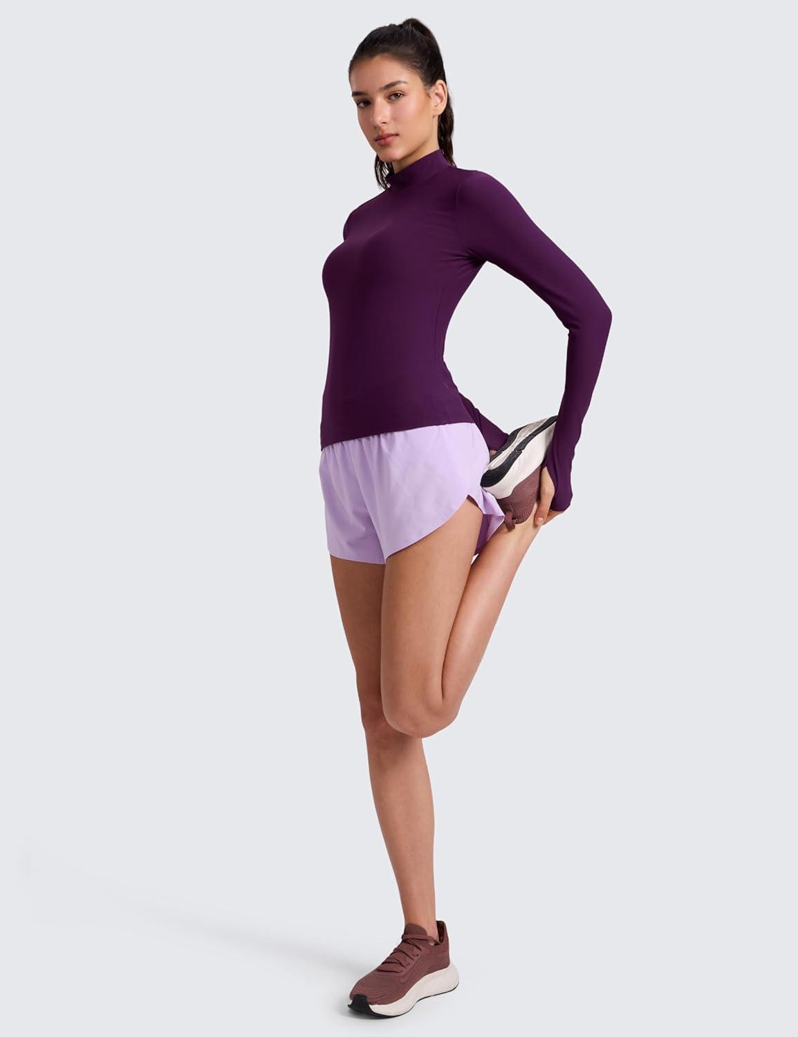 imageCRZ YOGA Cloudweight Mock Neck Shirts for Women Workout Athletic Long Sleeve Tops Lightweight Soft Hip TShirtPlum Magenta