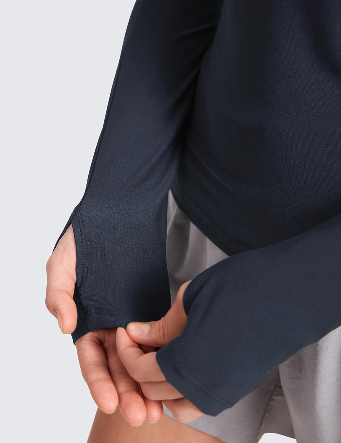 imageCRZ YOGA Cloudweight Mock Neck Shirts for Women Workout Athletic Long Sleeve Tops Lightweight Soft Hip TShirtTrue Navy