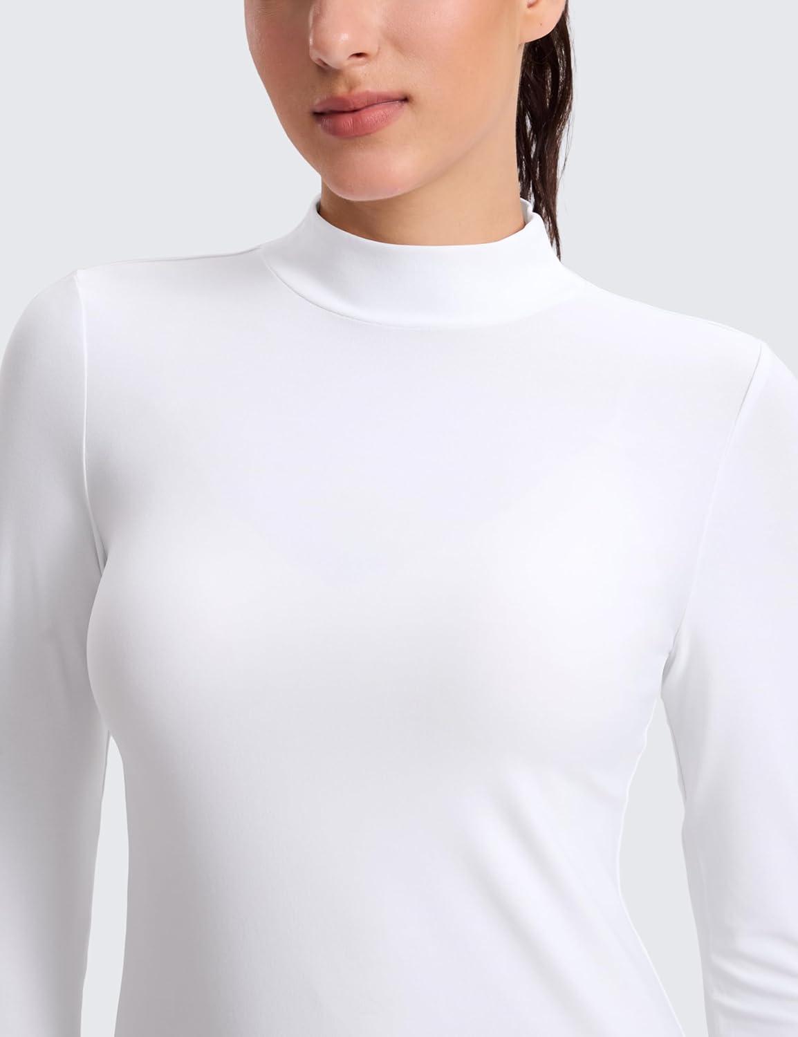 imageCRZ YOGA Cloudweight Mock Neck Shirts for Women Workout Athletic Long Sleeve Tops Lightweight Soft Hip TShirtWhite