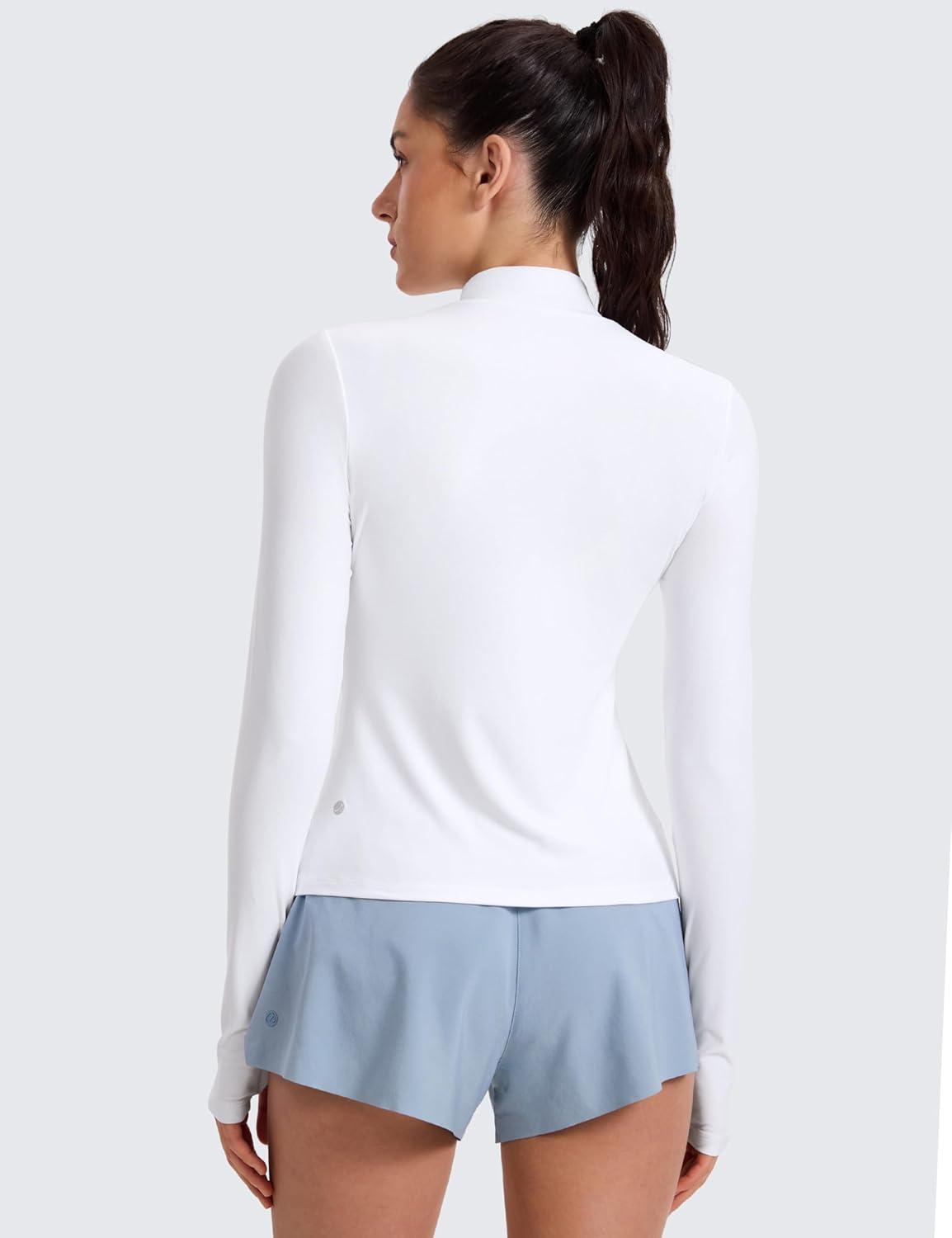 imageCRZ YOGA Cloudweight Mock Neck Shirts for Women Workout Athletic Long Sleeve Tops Lightweight Soft Hip TShirtWhite