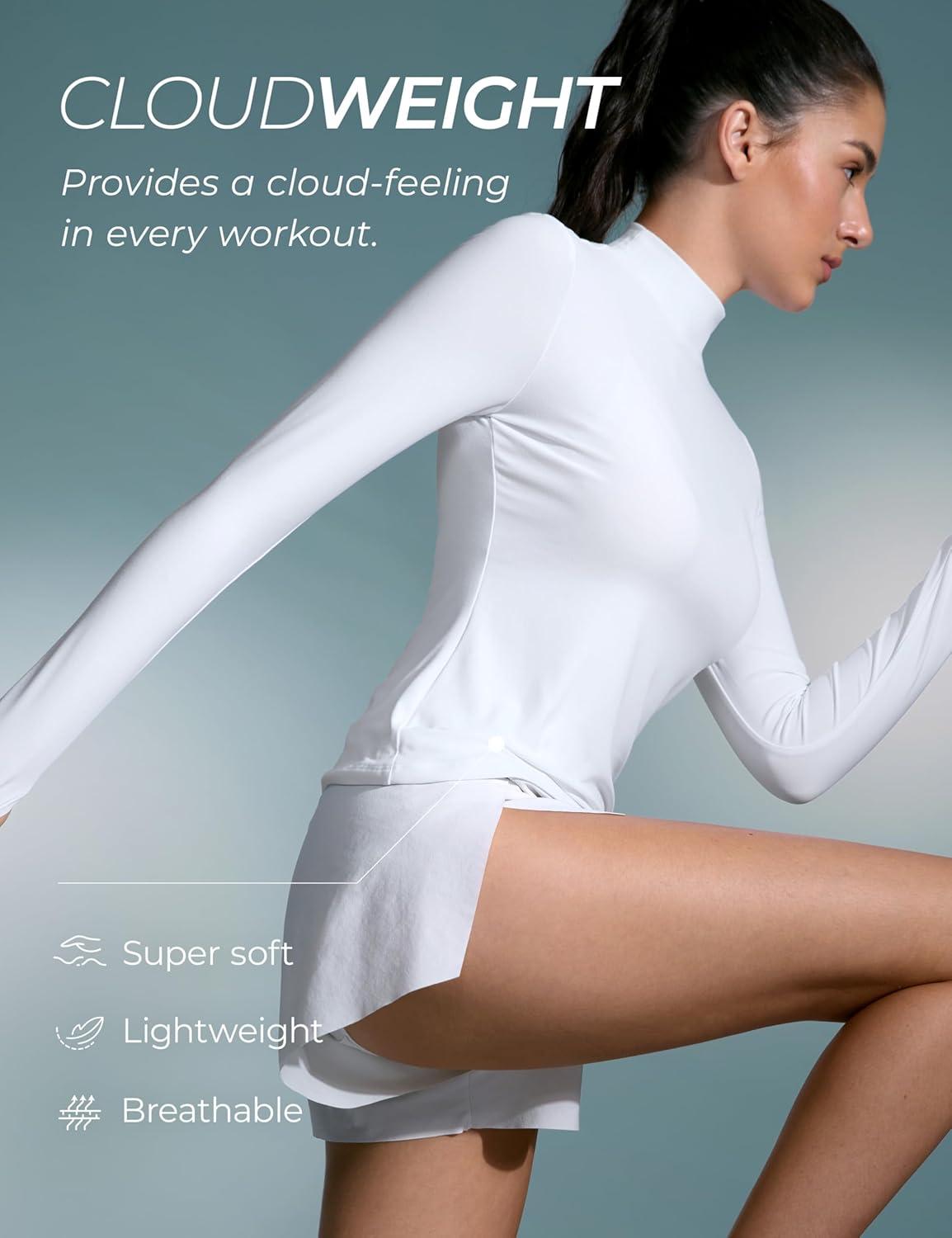 imageCRZ YOGA Cloudweight Mock Neck Shirts for Women Workout Athletic Long Sleeve Tops Lightweight Soft Hip TShirtWhite