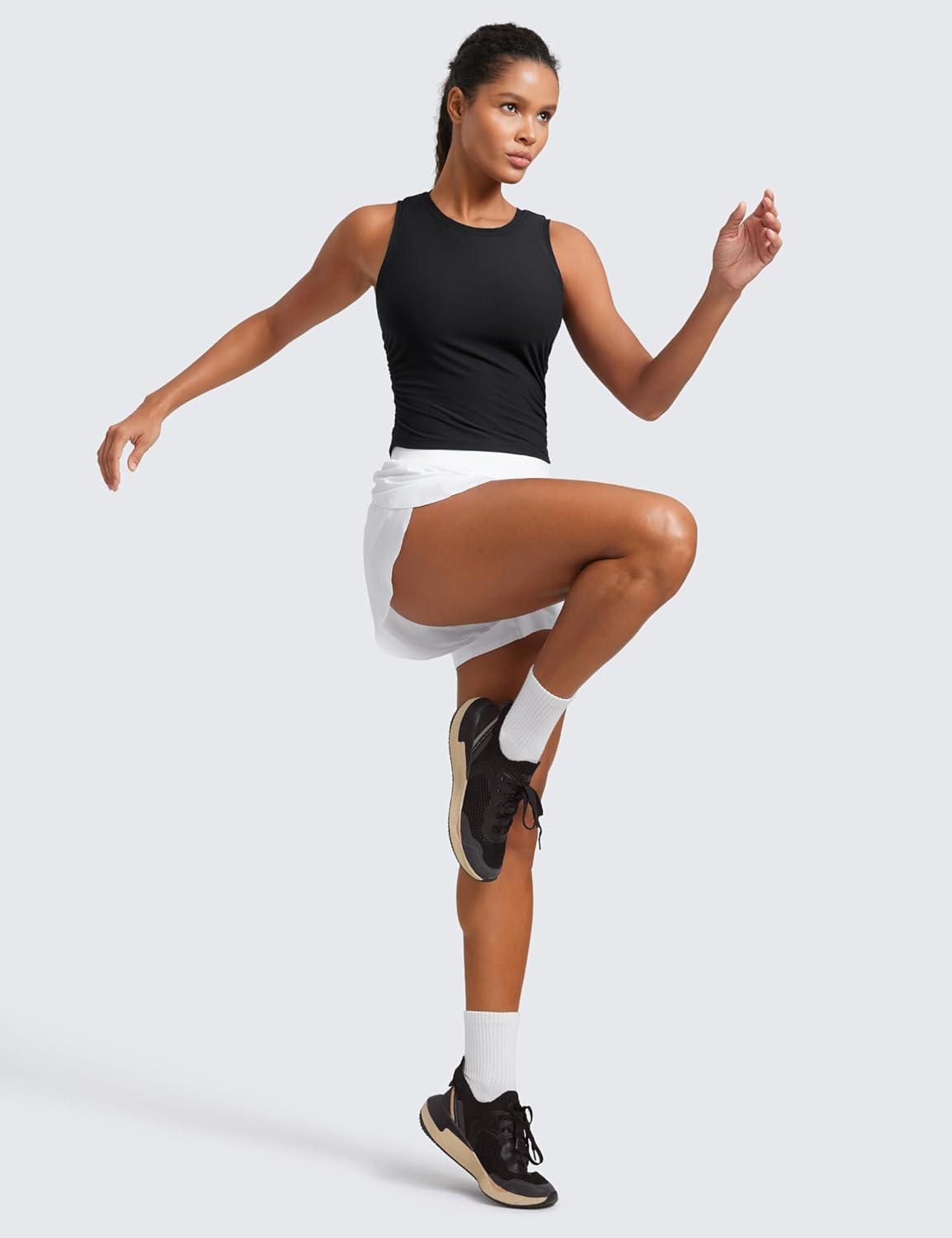 imageCRZ YOGA Cloudweight Womens Ruched Tank High Neck Workout Fitted Tops Basic Yoga Athletic Sleeveless ShirtsBlack