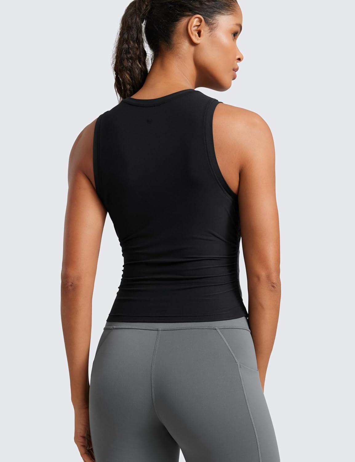 imageCRZ YOGA Cloudweight Womens Ruched Tank High Neck Workout Fitted Tops Basic Yoga Athletic Sleeveless ShirtsBlack