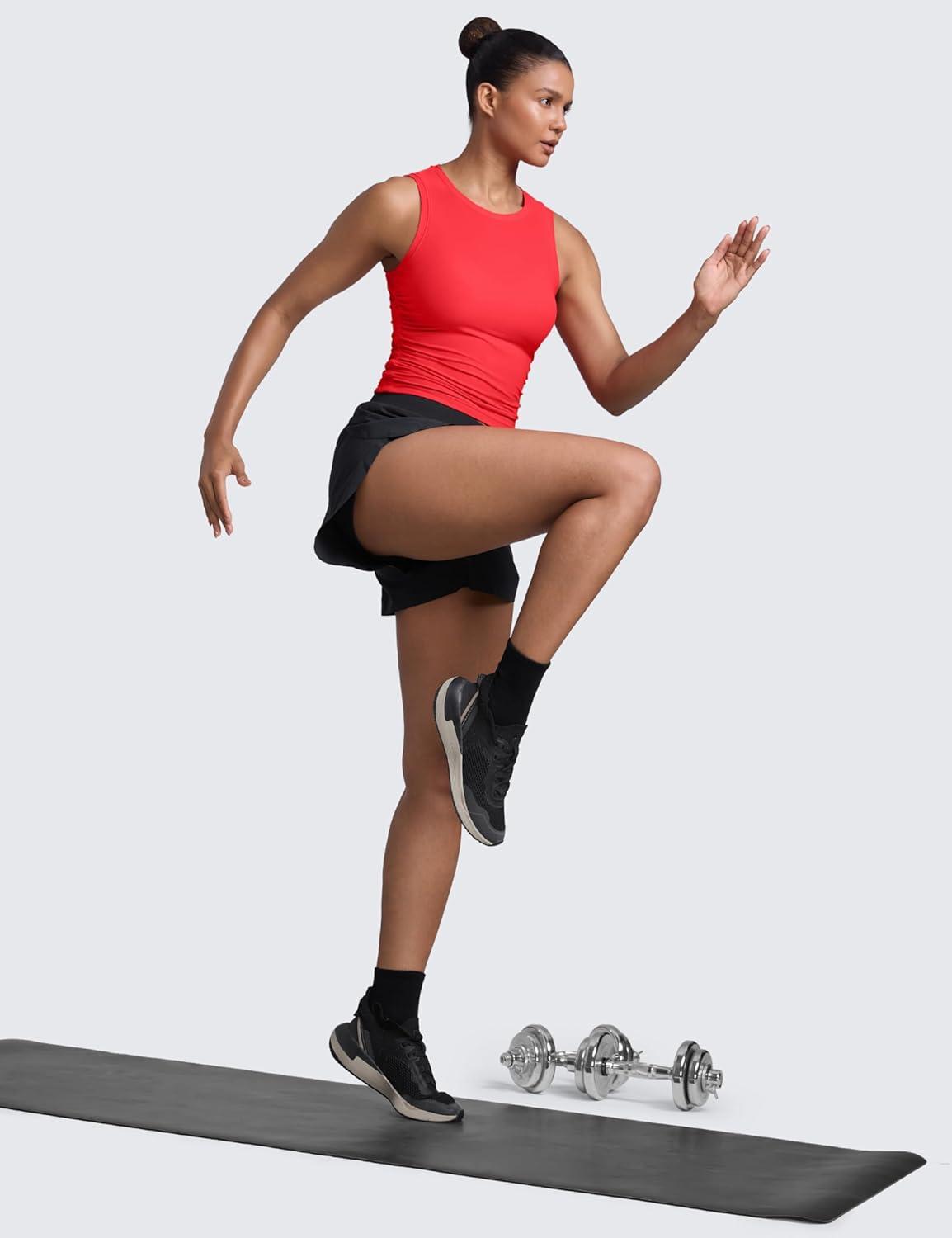 imageCRZ YOGA Cloudweight Womens Ruched Tank High Neck Workout Fitted Tops Basic Yoga Athletic Sleeveless ShirtsDeep Red