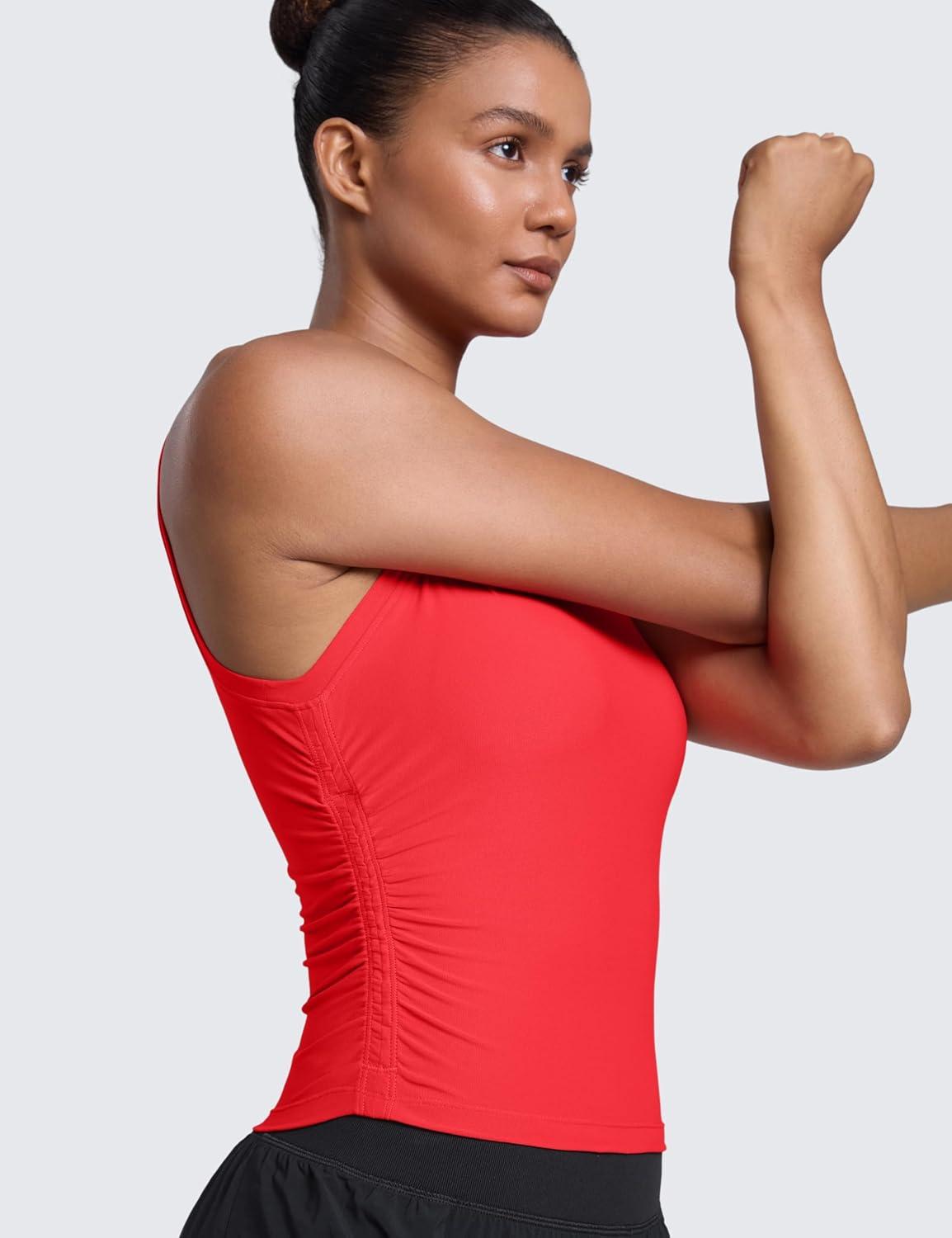 imageCRZ YOGA Cloudweight Womens Ruched Tank High Neck Workout Fitted Tops Basic Yoga Athletic Sleeveless ShirtsDeep Red