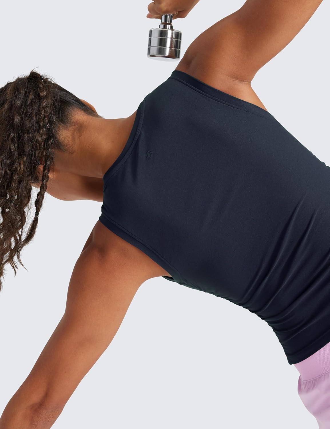 imageCRZ YOGA Cloudweight Womens Ruched Tank High Neck Workout Fitted Tops Basic Yoga Athletic Sleeveless ShirtsTrue Navy