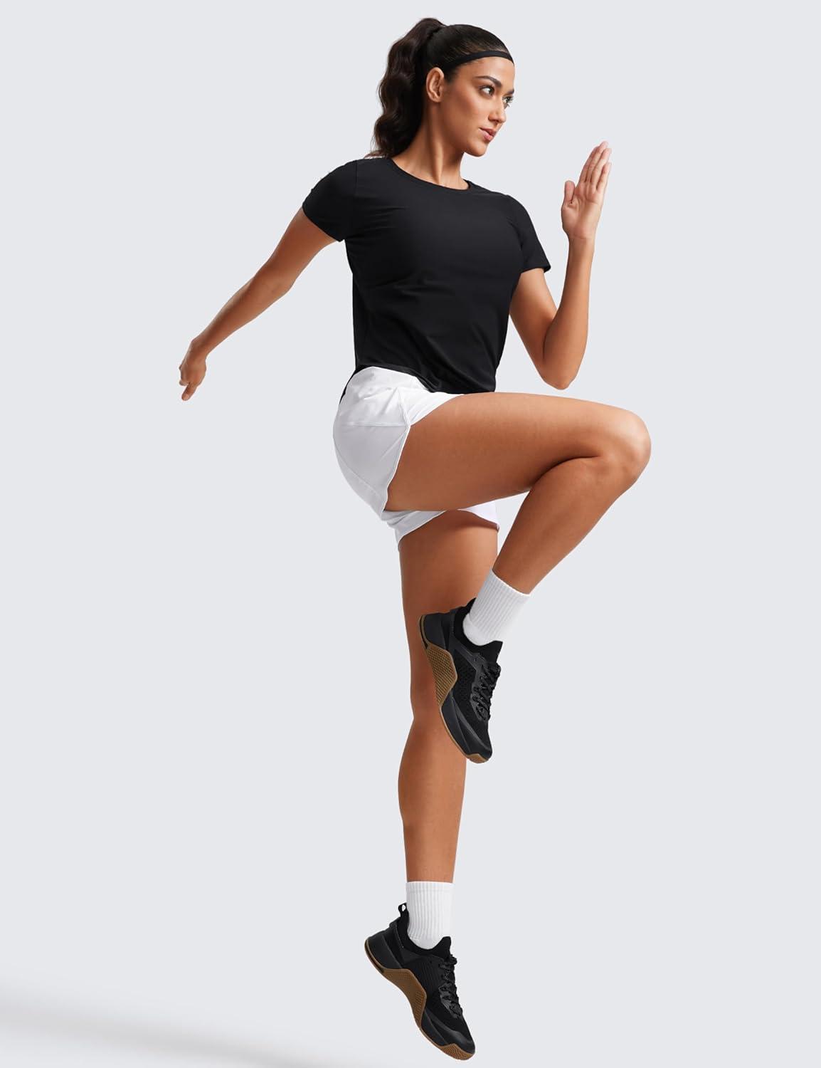 imageCRZ YOGA Cloudweight Workout Tops for Women Lightweight Athletic Short Sleeve Shirts Gym Running Side Slit TShirtsBlack