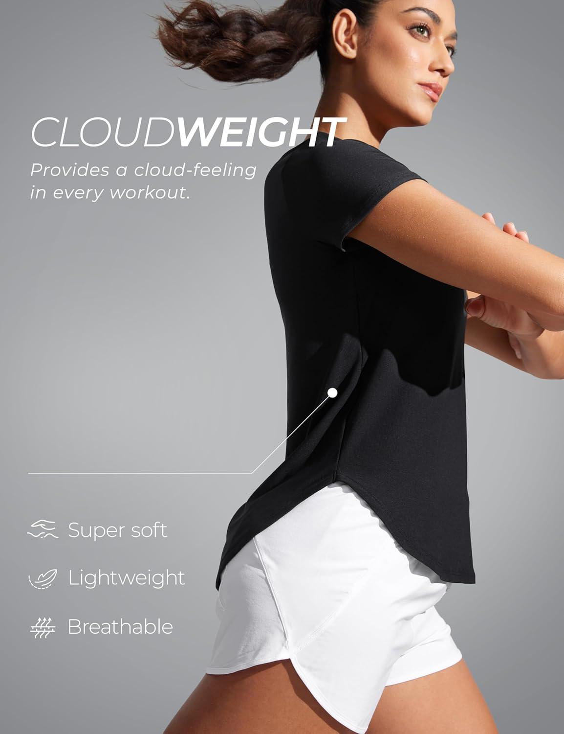 imageCRZ YOGA Cloudweight Workout Tops for Women Lightweight Athletic Short Sleeve Shirts Gym Running Side Slit TShirtsBlack