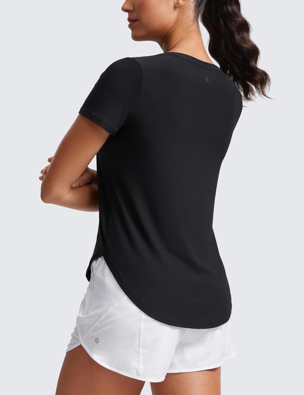 imageCRZ YOGA Cloudweight Workout Tops for Women Lightweight Athletic Short Sleeve Shirts Gym Running Side Slit TShirtsBlack