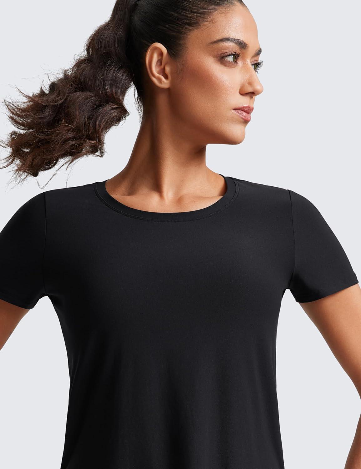 imageCRZ YOGA Cloudweight Workout Tops for Women Lightweight Athletic Short Sleeve Shirts Gym Running Side Slit TShirtsBlack